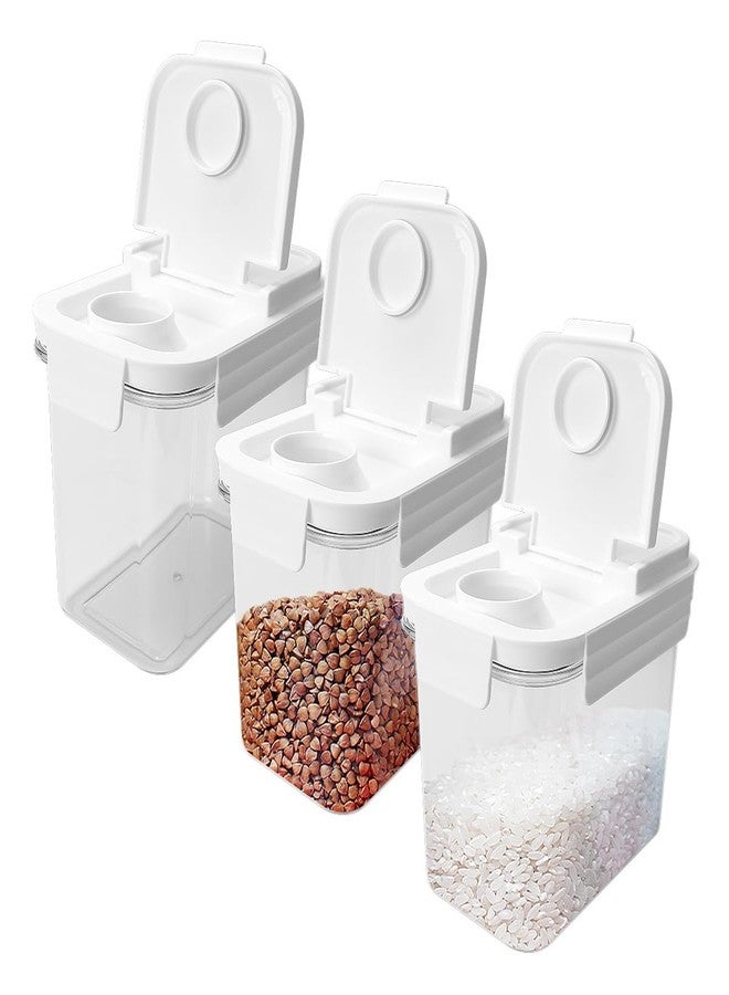 LCJAOF 3Pcs Cereal Storage Container，White Food Storage Container with Flip-Top Lids Plastic Cereal Organizer Dispenser 1.1L/38oz for Grain, Rice and Snacks Kitchen Organizers and Storage - Image 1